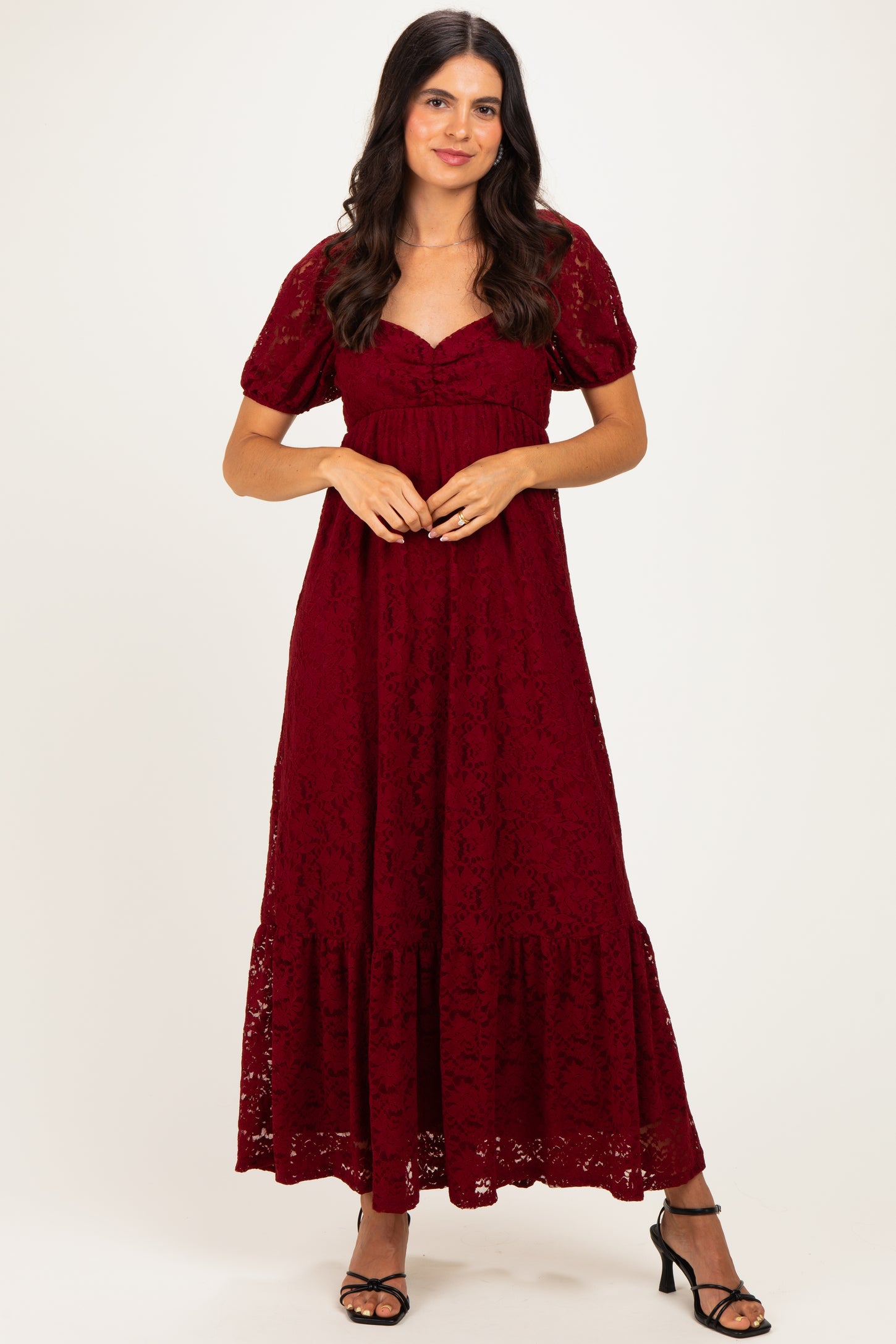 Burgundy Lace Maternity Maxi Dress