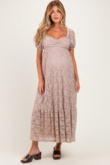 Mocha Lace Maternity Maxi Dress