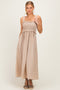 Taupe Sleeveless Smocked Striped Maxi Dress