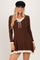 Brown Ribbed Knit Contrast Ruffle Trim Mini Dress