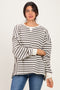 Grey Striped Waffle Knit Oversized Pullover Top