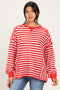 Red Striped Waffle Knit Oversized Pullover Top