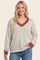 Rust Striped Solid Trim V-Neck Sweater