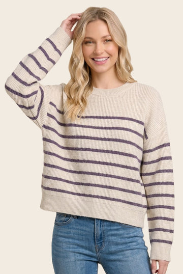 Purple Striped Basic Sweater