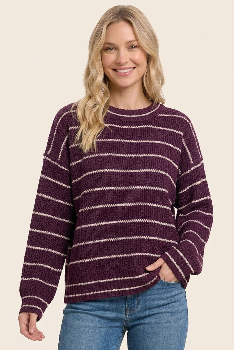 Dark Plum Striped Maternity Sweater