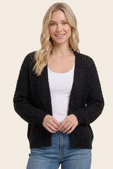 Black Chunky Waffle Knit Open Cardigan