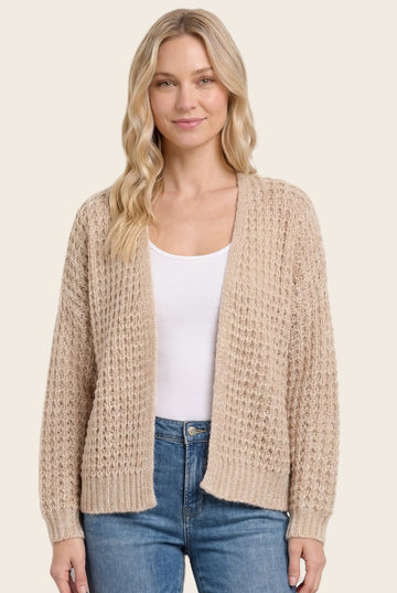 Oatmeal Chunky Waffle Knit Open Cardigan