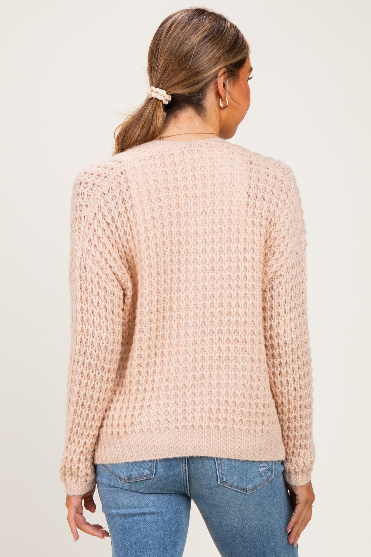 Oatmeal Chunky Waffle Knit Maternity Open Cardigan