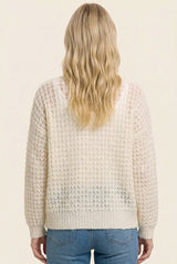 Ivory Chunky Waffle Knit Open Cardigan