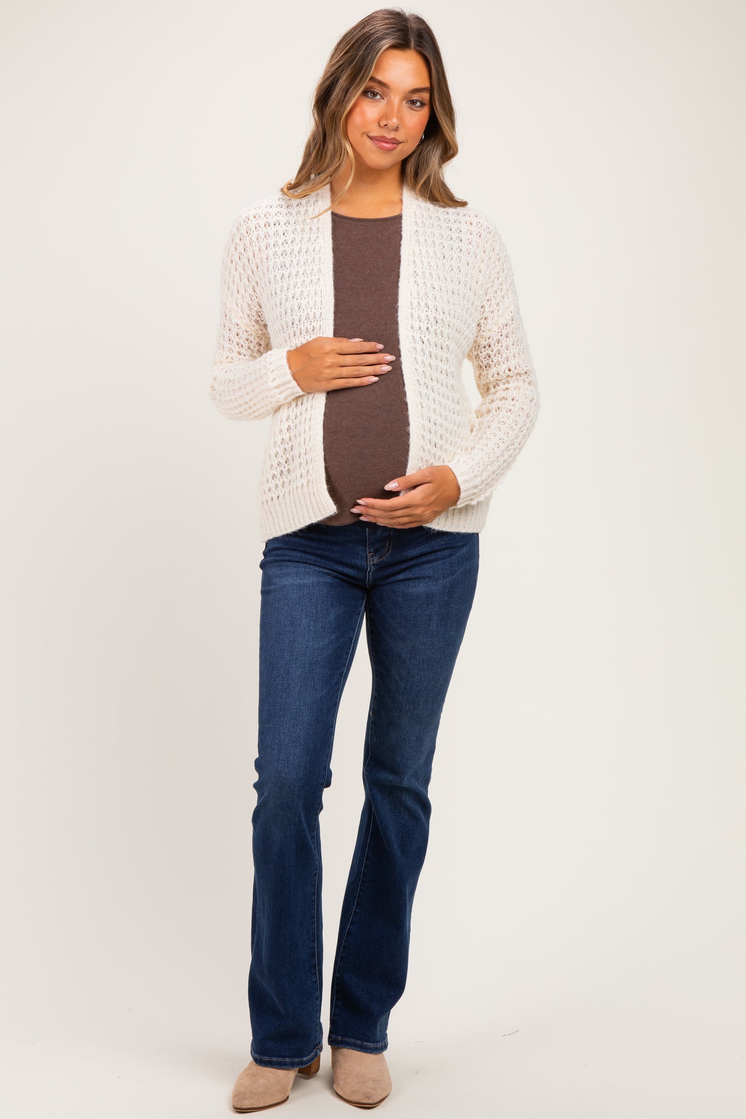 Ivory Chunky Waffle Knit Maternity Open Cardigan
