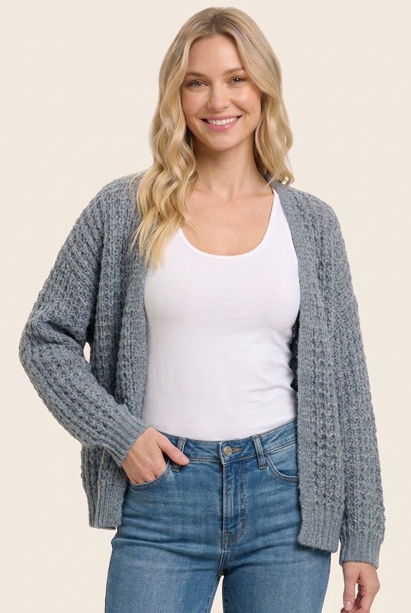 Grey Chunky Waffle Knit Maternity Open Cardigan