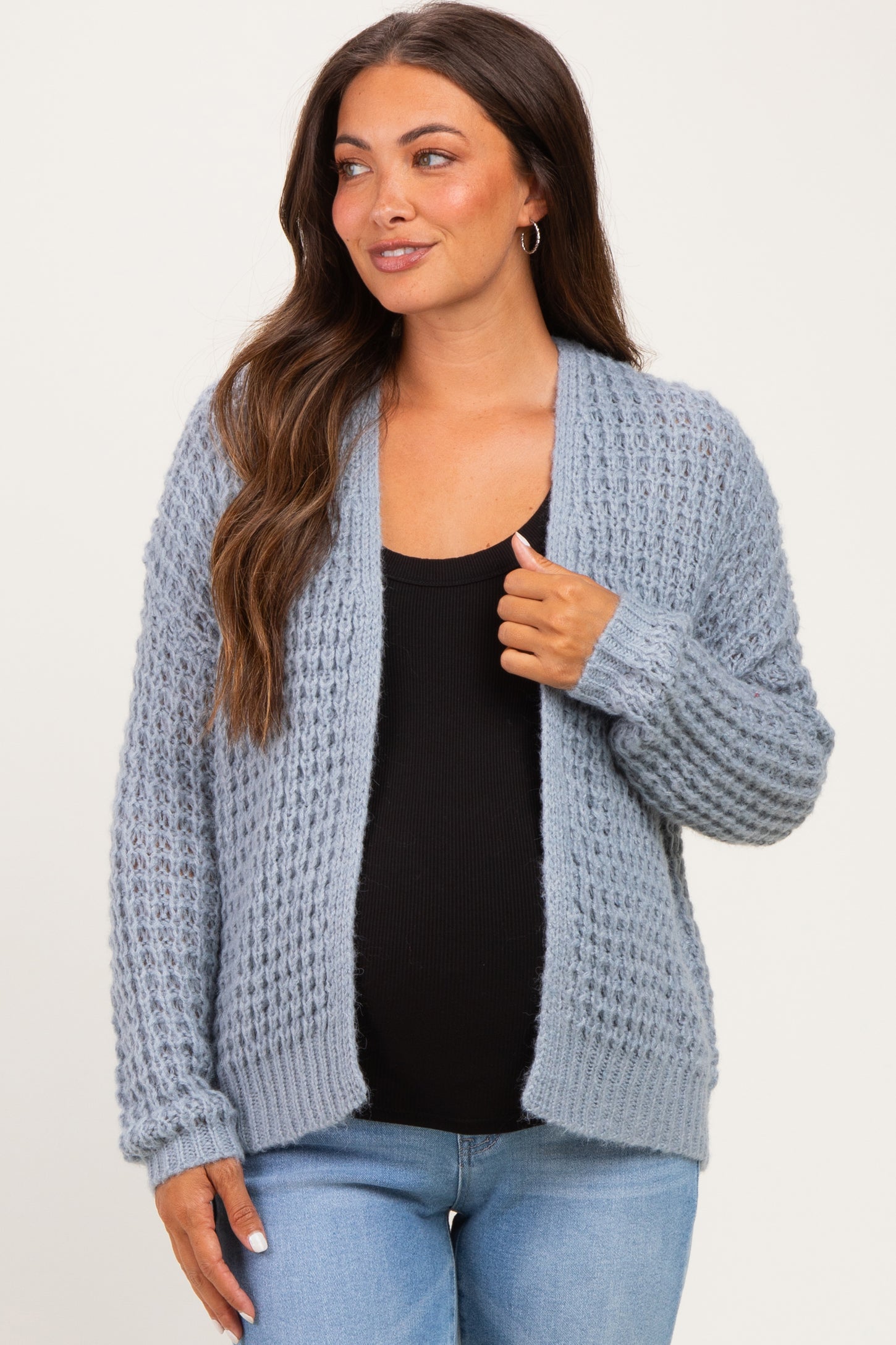 Grey Chunky Waffle Knit Maternity Open Cardigan