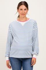 Denim Blue Relaxed Fit Striped Maternity Pullover