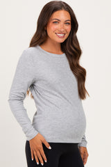 Heather Grey Fitted Ribbed Maternity Long Sleeve