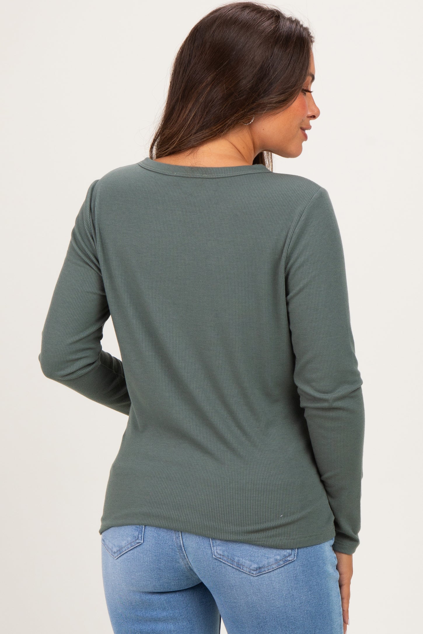 Olive Fitted Ribbed Maternity Long Sleeve
