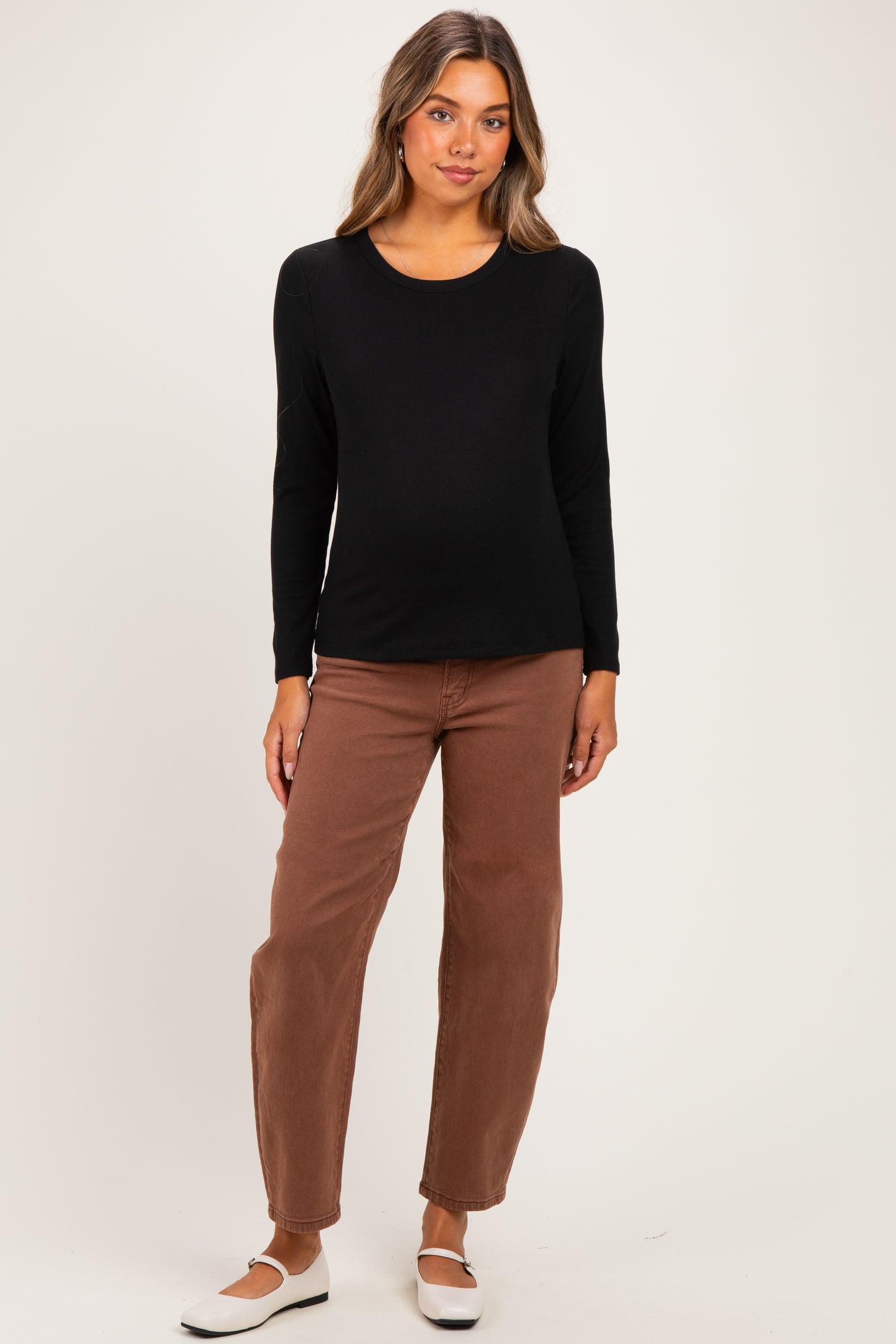 Black Fitted Ribbed Maternity Long Sleeve