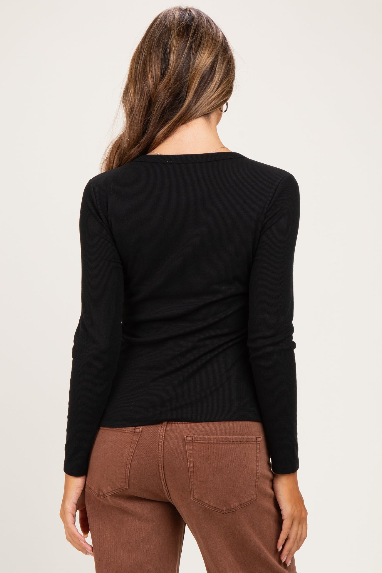 Black Fitted Ribbed Maternity Long Sleeve