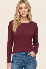 Burgundy Fitted Ribbed Long Sleeve
