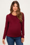 Burgundy Fitted Ribbed Maternity Long Sleeve