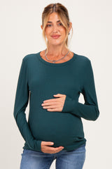 Hunter Green Fitted Ribbed Maternity Long Sleeve