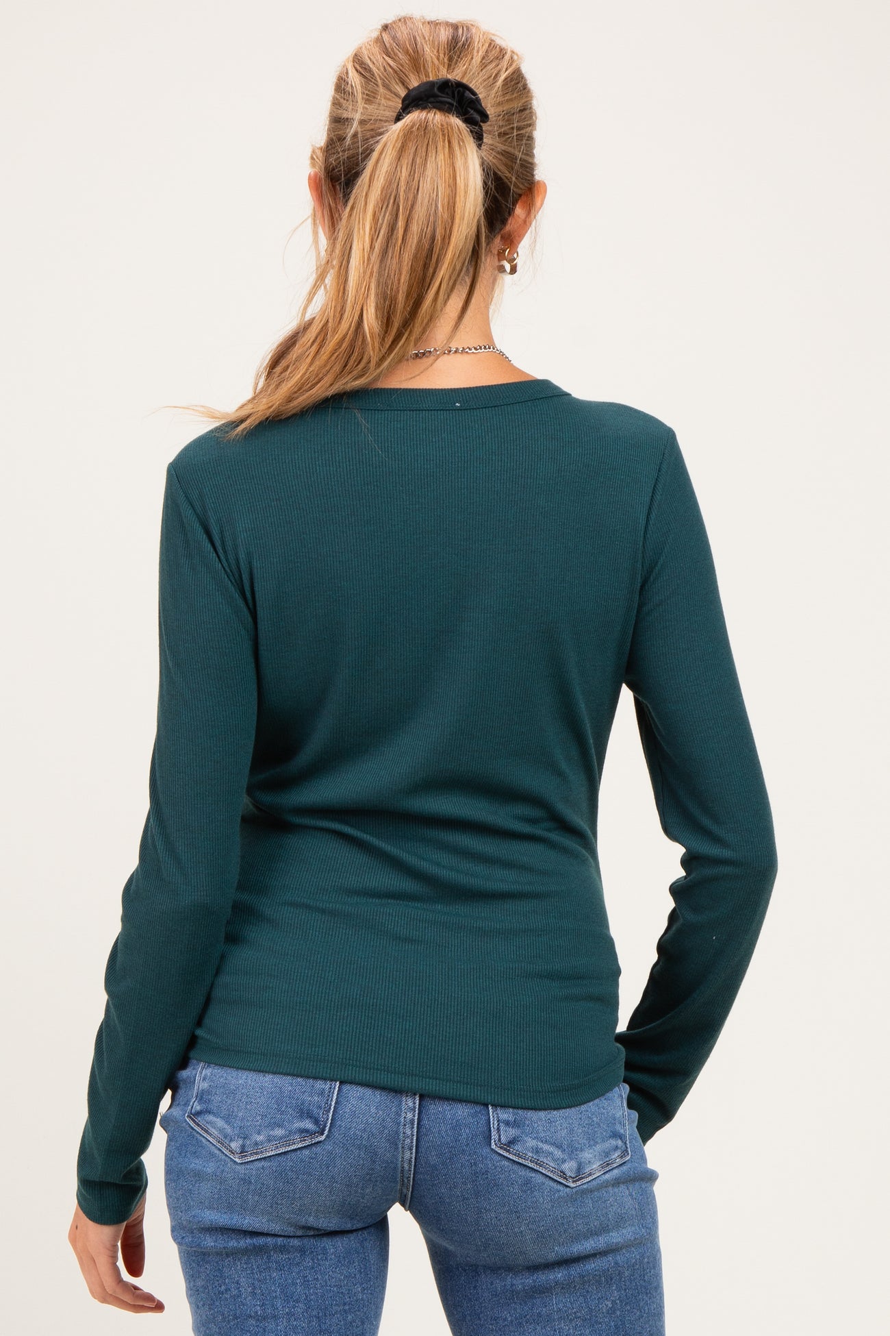 Hunter Green Fitted Ribbed Maternity Long Sleeve