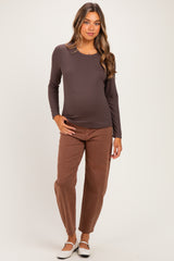 Brown Fitted Ribbed Maternity Long Sleeve