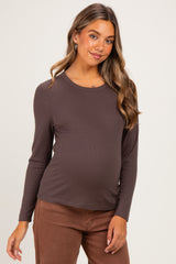 Brown Fitted Ribbed Maternity Long Sleeve
