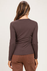 Brown Fitted Ribbed Maternity Long Sleeve