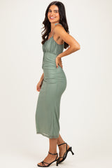 Sage Sleeveless Ruched Bust Midi Dress