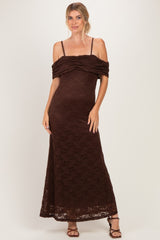 Brown Lace Off Shoulder Maternity Maxi Dress