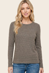 Olive Basic Striped Long Sleeve Top