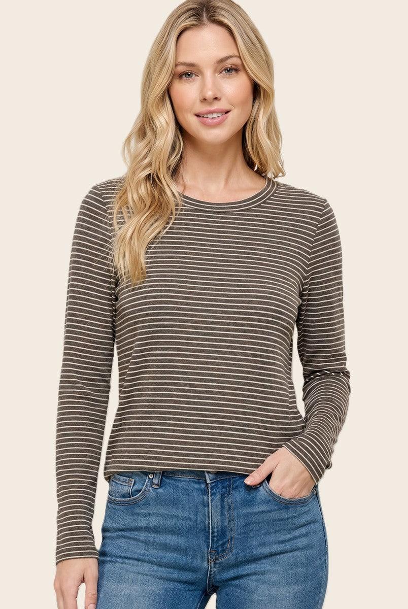 Olive Basic Striped Long Sleeve Top