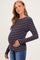 Navy Double Striped Long Sleeve Maternity Top