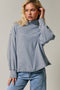 Light Blue Striped Mock Neck Oversized Top