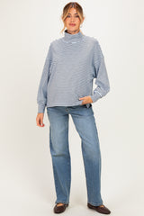 Light Blue Striped Mock Neck Oversized Maternity Top