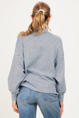 Light Blue Striped Mock Neck Oversized Maternity Top