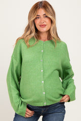 Light Green Long Sleeve Crew Neck Maternity Cardigan