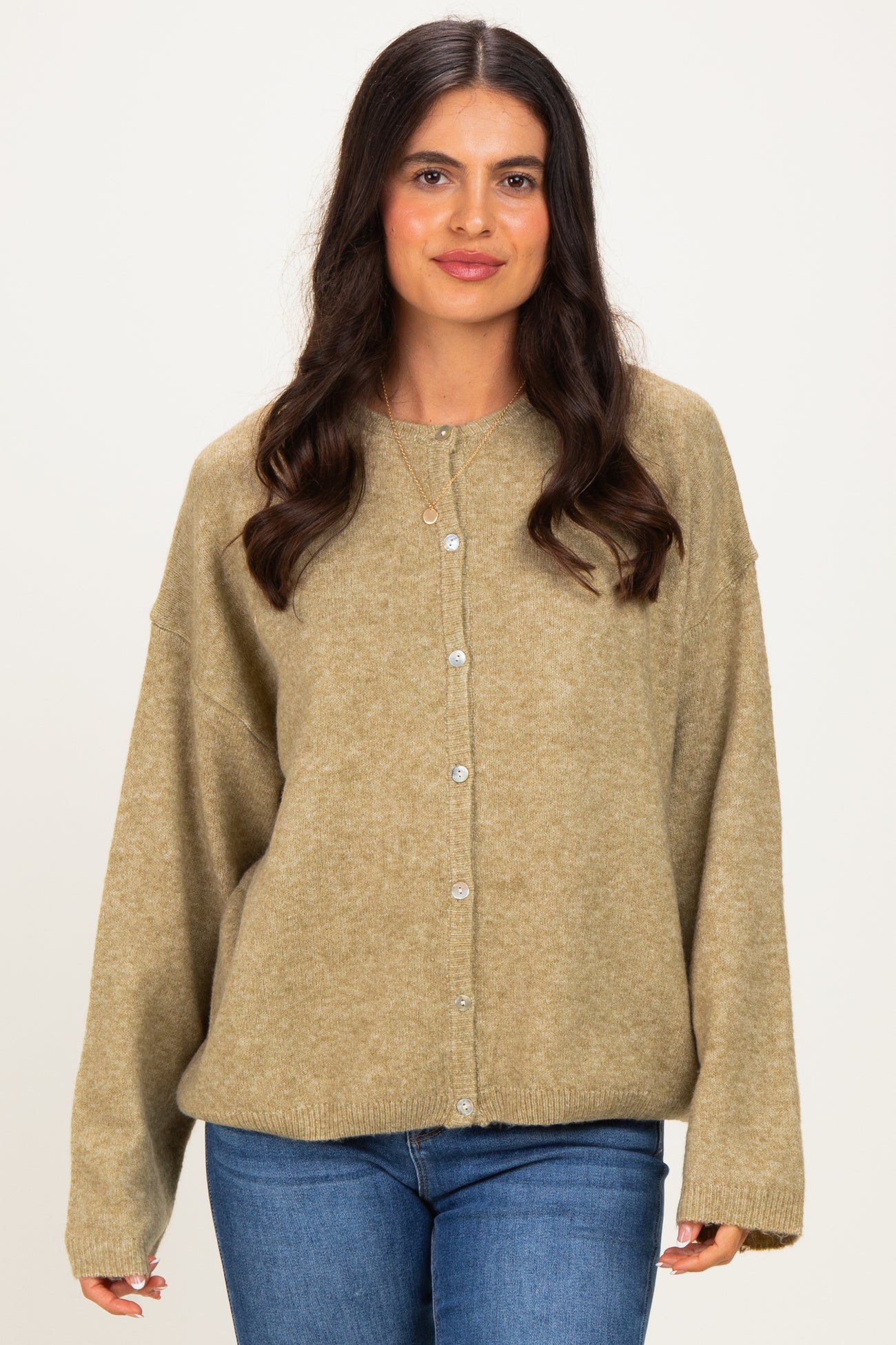 Olive Long Sleeve Crew Neck Maternity Cardigan