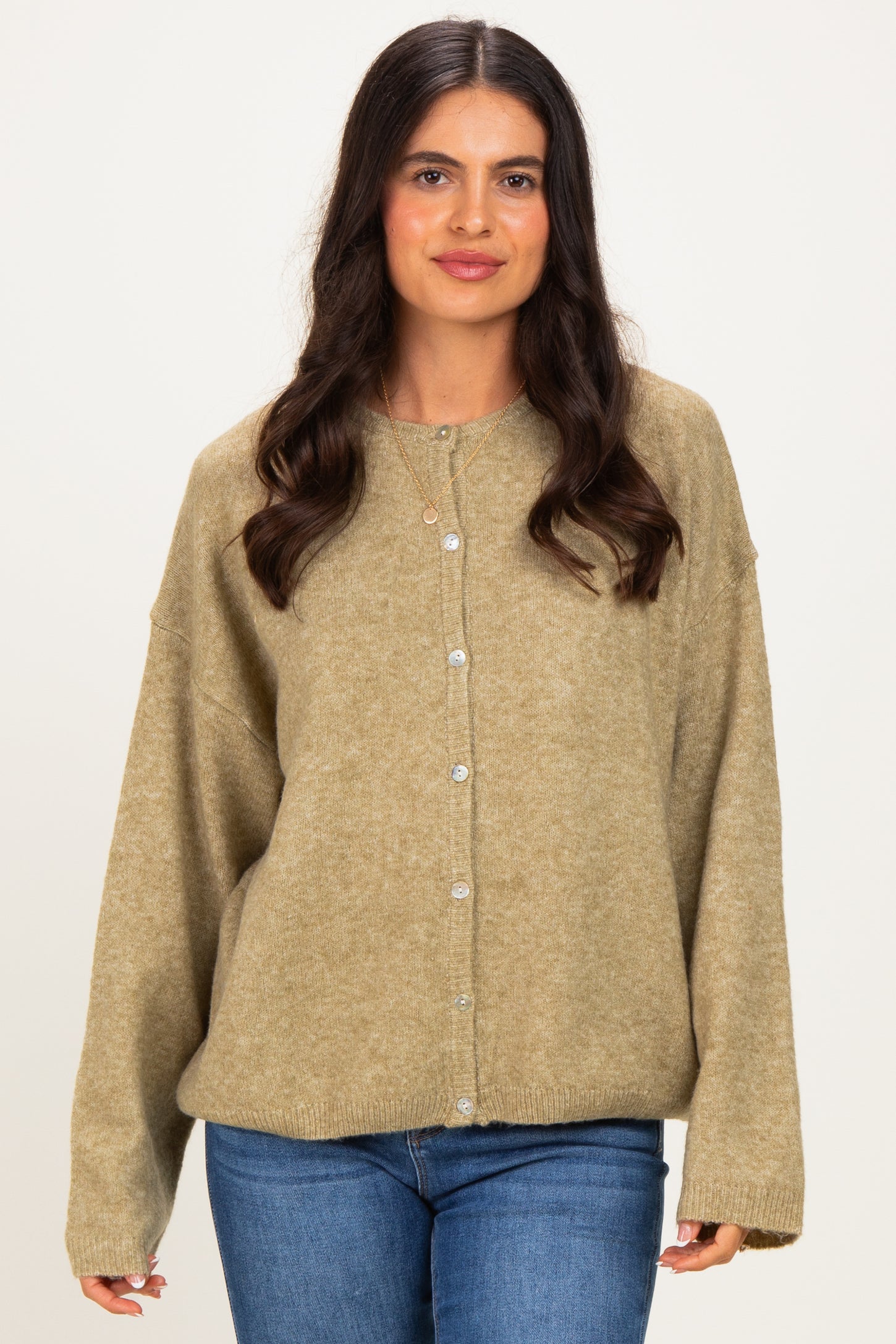Olive Long Sleeve Crew Neck Maternity Cardigan