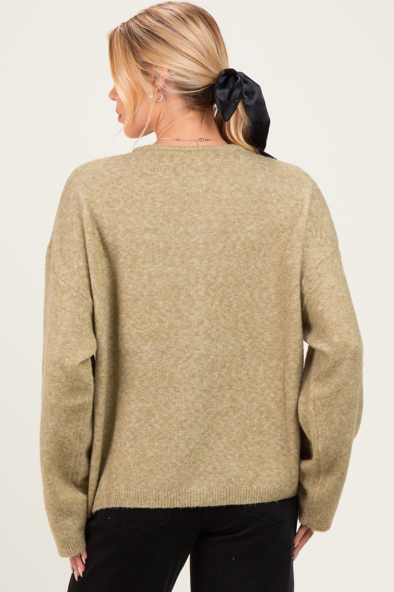 Olive Long Sleeve Crew Neck Maternity Cardigan