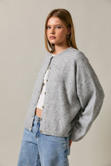 Heather Grey Long Sleeve Crew Neck Cardigan