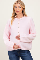 Light Pink Long Sleeve Crew Neck Maternity Cardigan