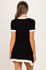 Black Contrast Ruffle Short Sleeve Maternity Mini Dress