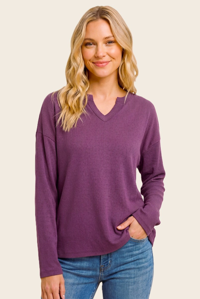 Plum Split Neck Oversized Brushed Knit Maternity Top