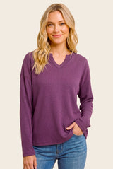 Plum Split Neck Oversized Brushed Knit Maternity Top