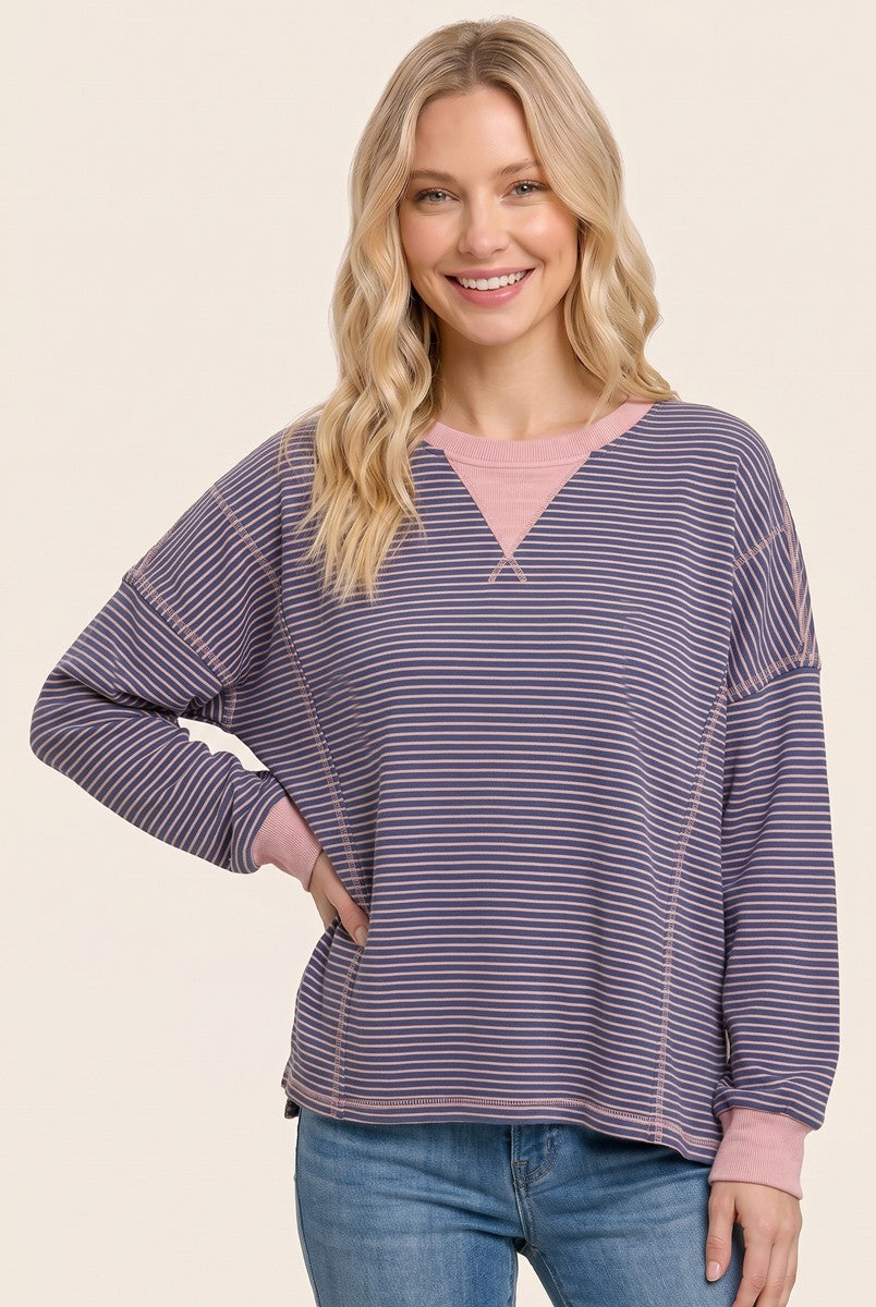 Pink Navy Striped Oversized Maternity Pullover