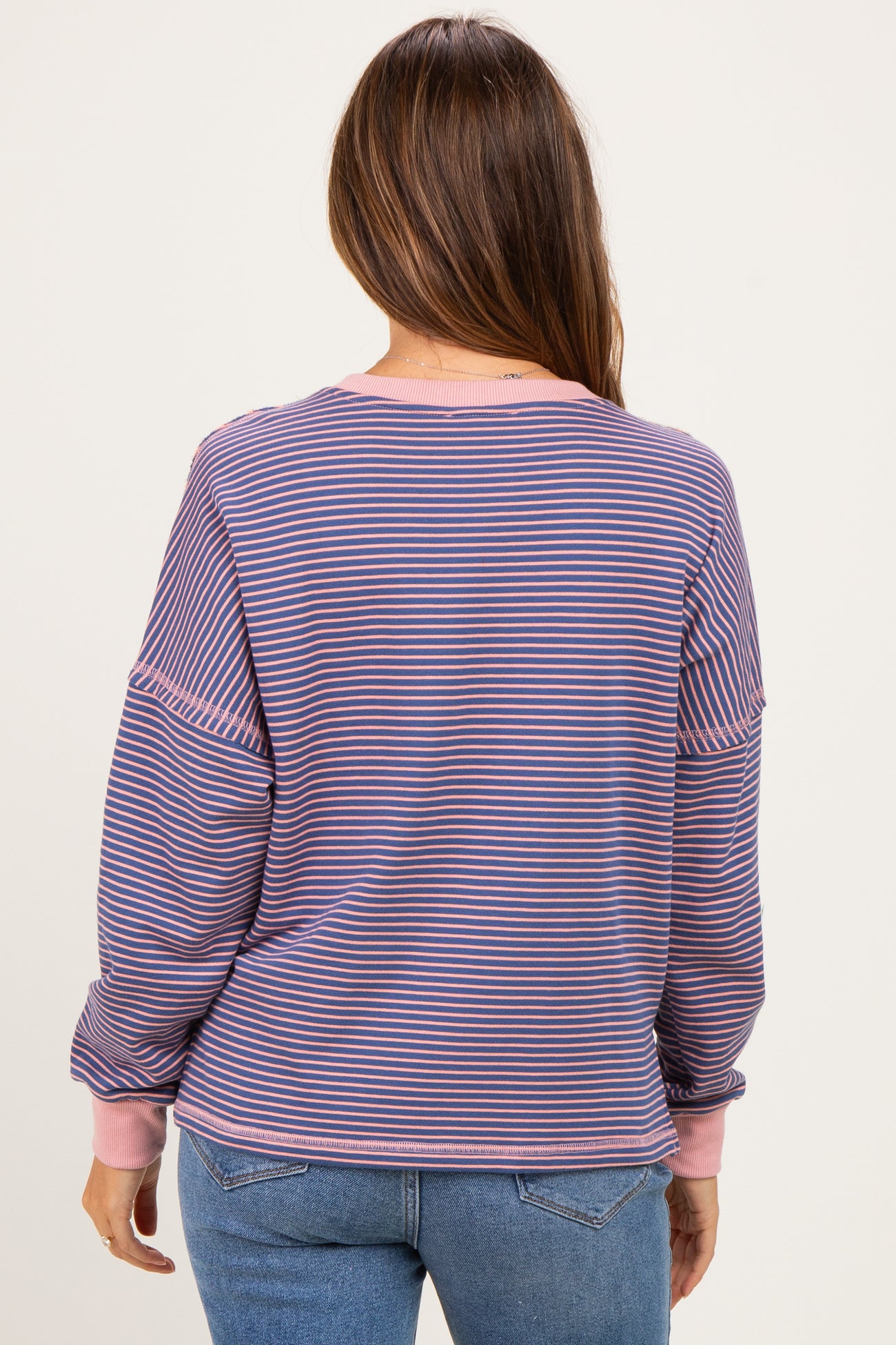 Pink Navy Striped Oversized Maternity Pullover