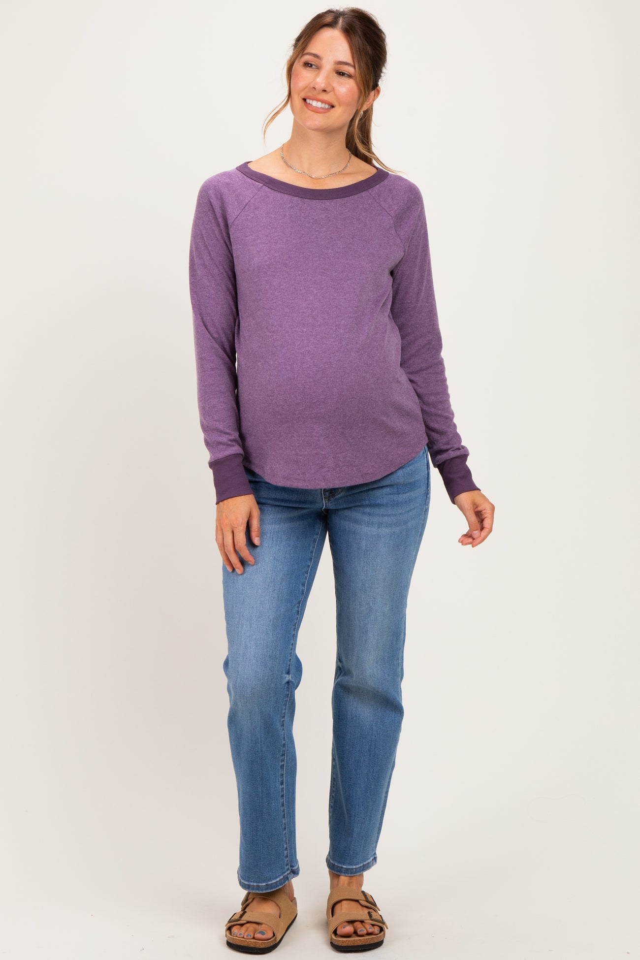 Plum Brushed Knit Long Sleeve Maternity Top