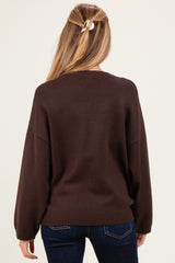 Dark Brown V-Neck Drop Shoulder Maternity Sweater