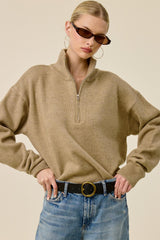 Taupe Half Zip Mock Neck Maternity Sweater
